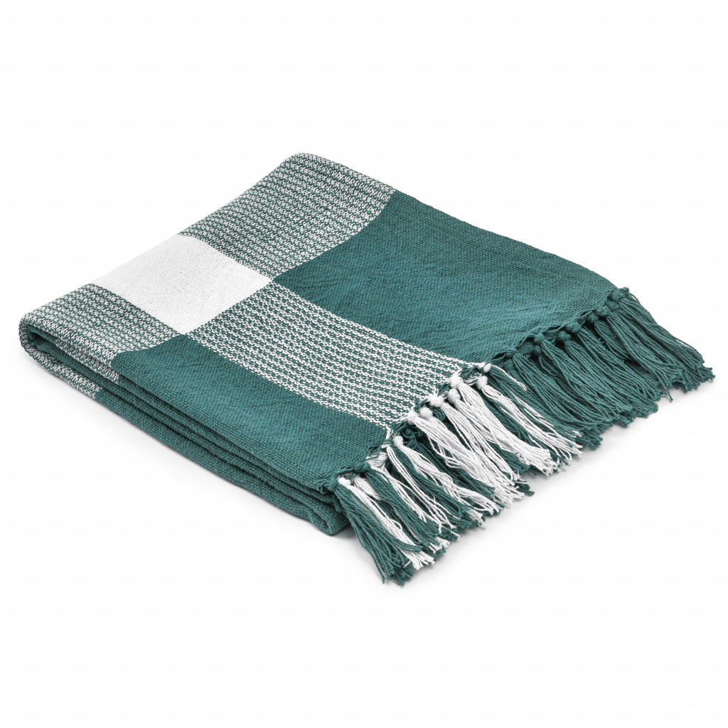 Green Woven Cotton Checkered Throw Blanket-516572-1