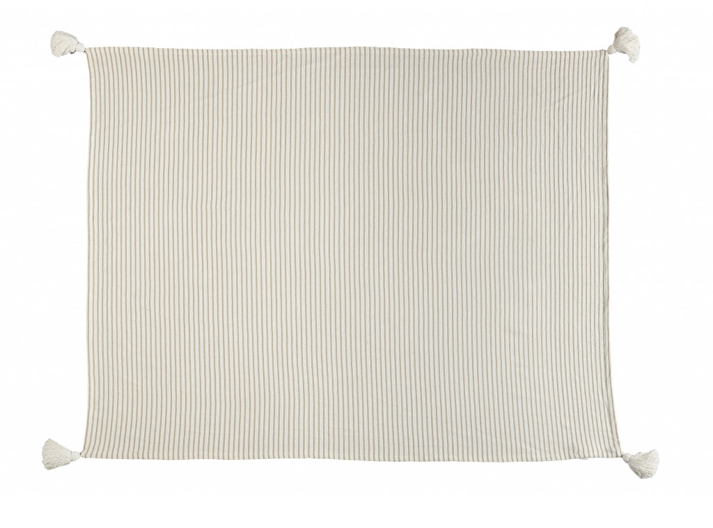 50" X 60" Brown and White Woven Cotton Striped Throw Blanket with Tassels-516575-1