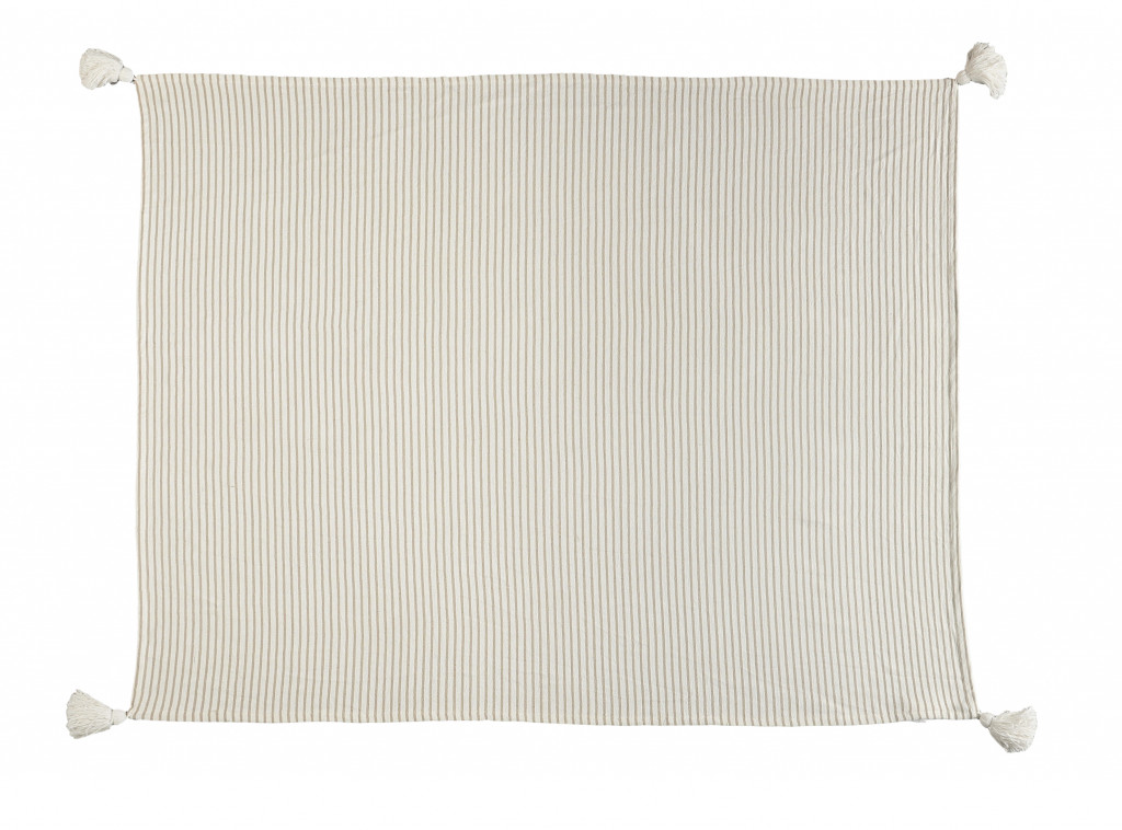 Gray and White Woven Cotton Striped Throw Blanket-516576-1