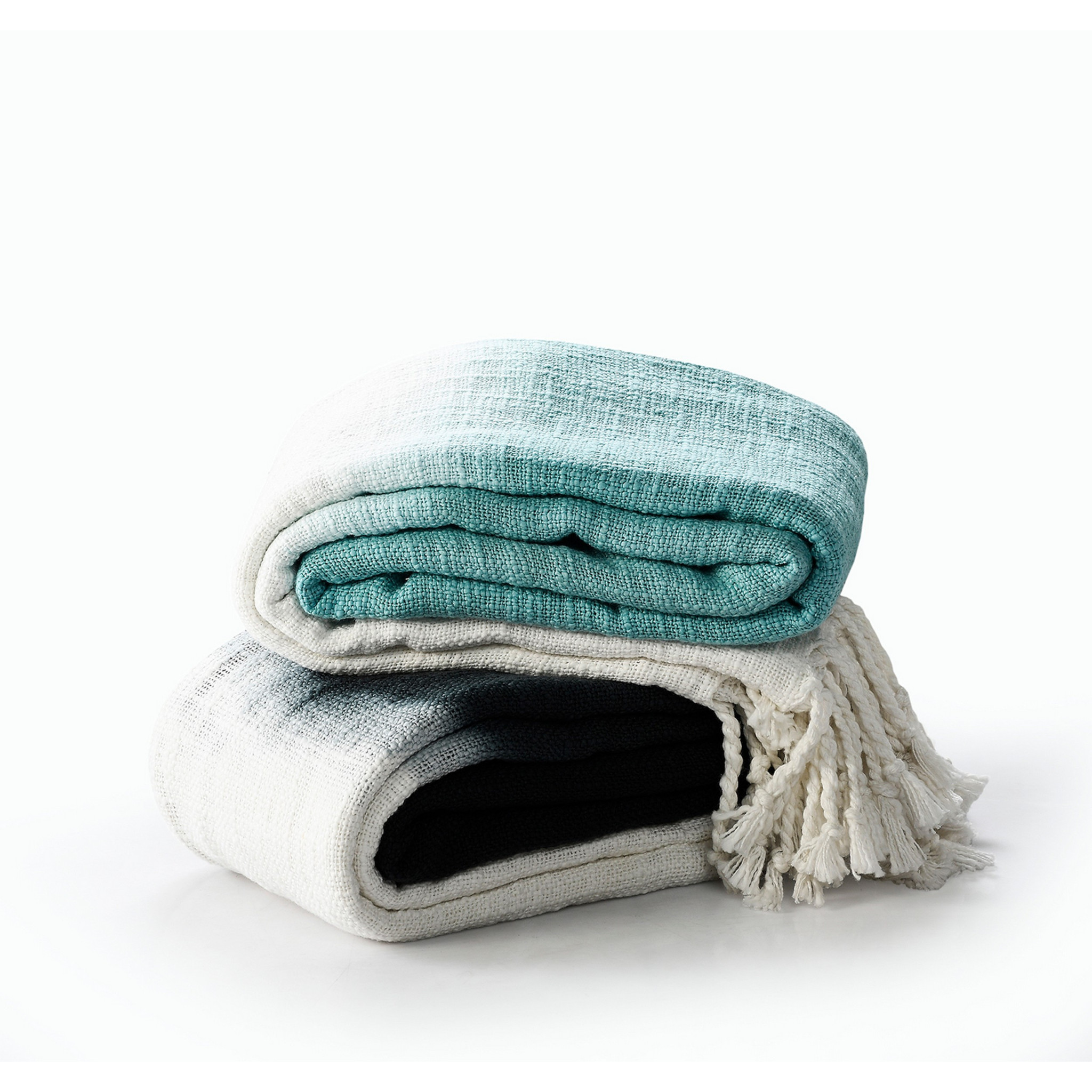 Blue and White Woven Cotton Ombre Throw Blanket-516578-1