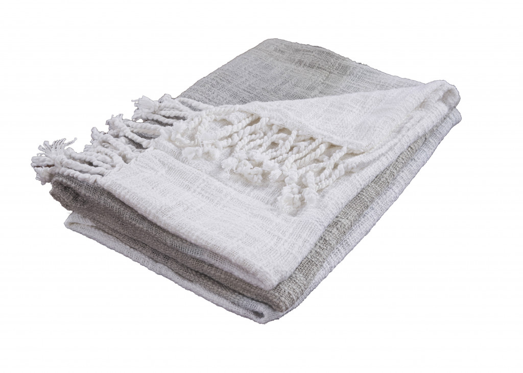 Gray and White Woven Cotton Ombre Throw Blanket-516581-1