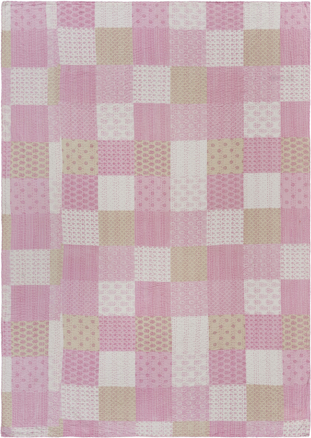 Pink Knitted Cotton Patchwork Throw Blanket-516585-1