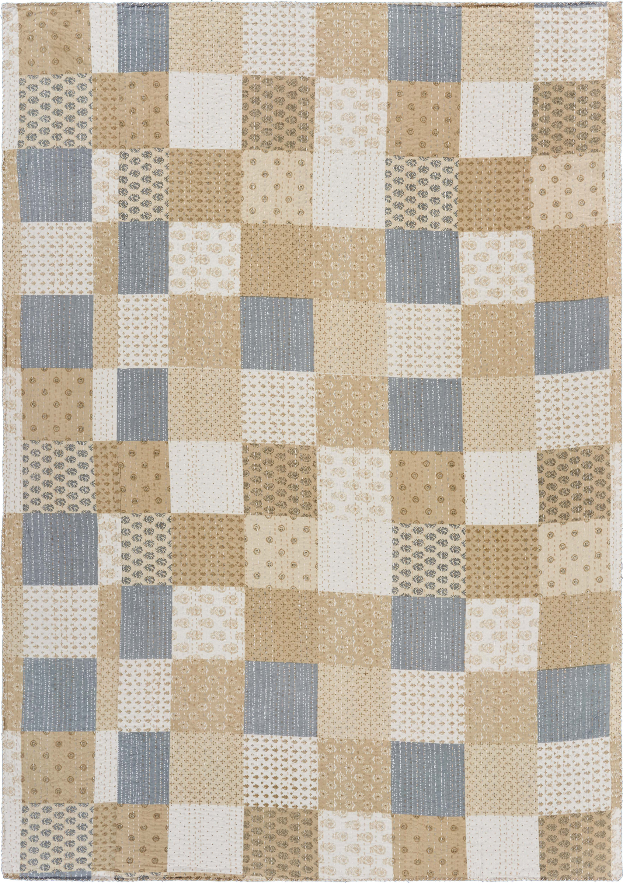Beige Knitted Cotton Patchwork Throw Blanket-516586-1