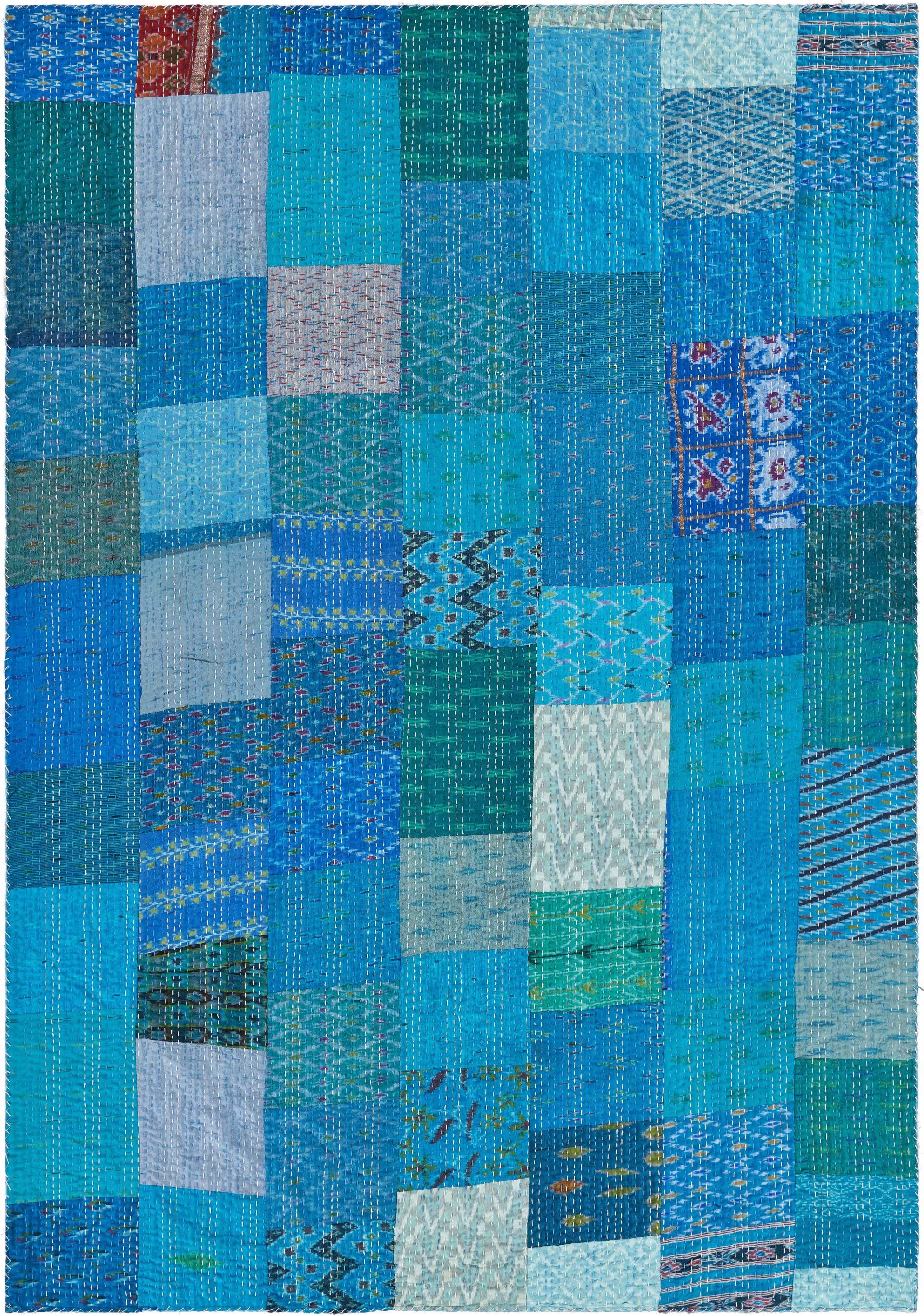 Blue Knitted Silk Patchwork Throw Blanket-516587-1