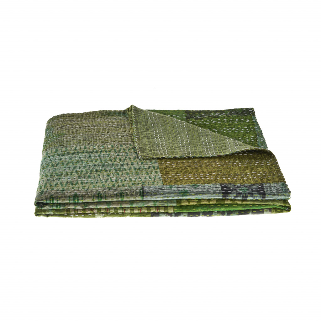 Green Knitted Silk Patchwork Throw Blanket-516588-1