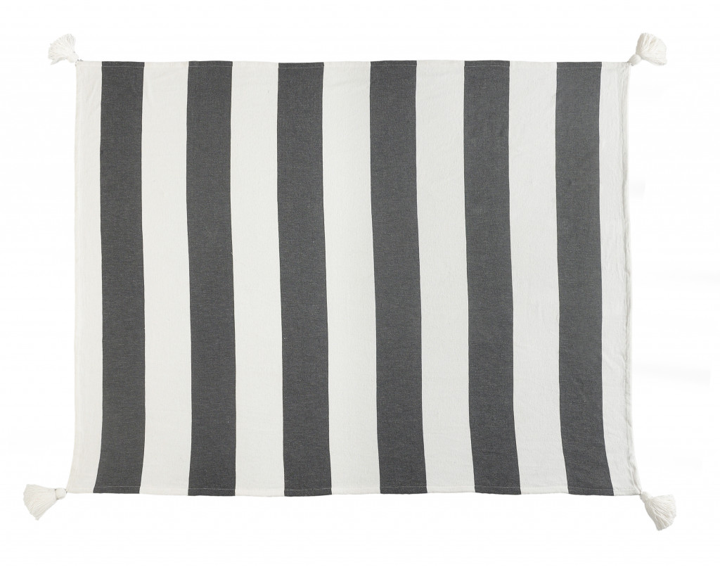 Gray and White Woven Cotton Striped Throw Blanket-516594-1