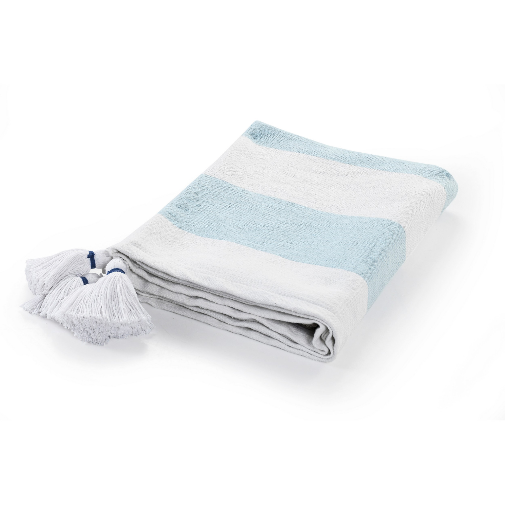 Blue and White Woven Cotton Striped Throw Blanket-516595-1
