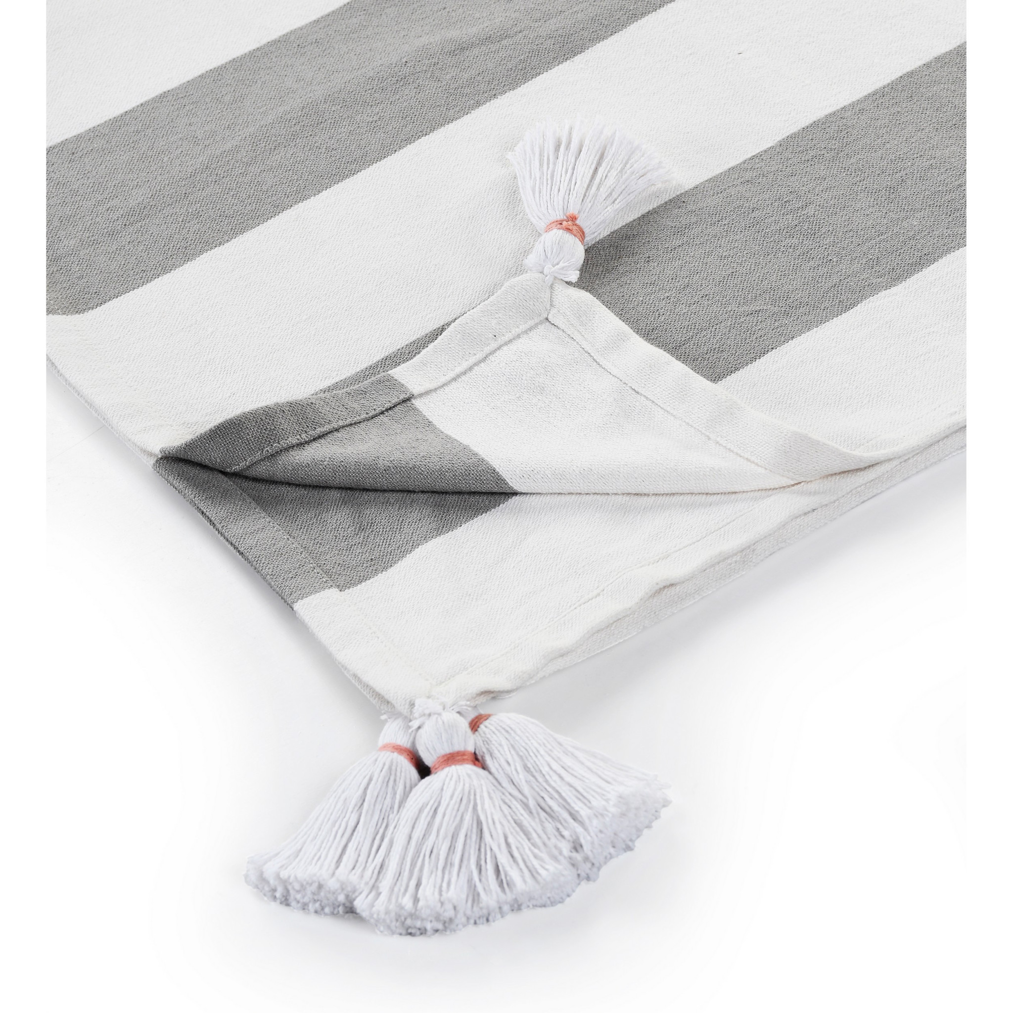 Gray and White Knitted Cotton Striped Throw Blanket-516597-1