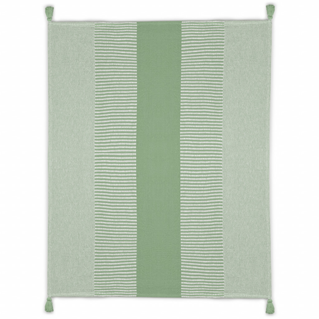 Green Woven Cotton Striped Throw Blanket-516598-1