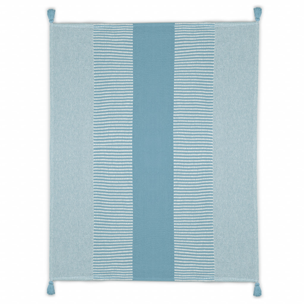 Blue Woven Cotton Striped Throw Blanket-516599-1