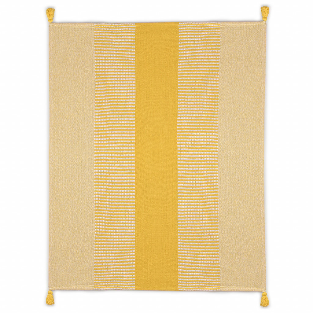 Yellow Woven Cotton Striped Throw Blanket-516600-1