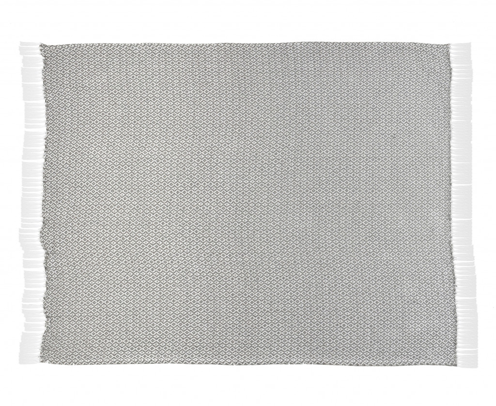 Gray and White Woven Cotton Geometric Throw Blanket-516606-1