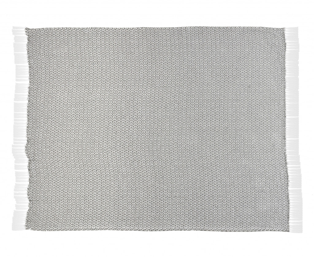 50" X 60" Gray and White Woven Cotton Geometric Throw Blanket with Fringe-516606-1