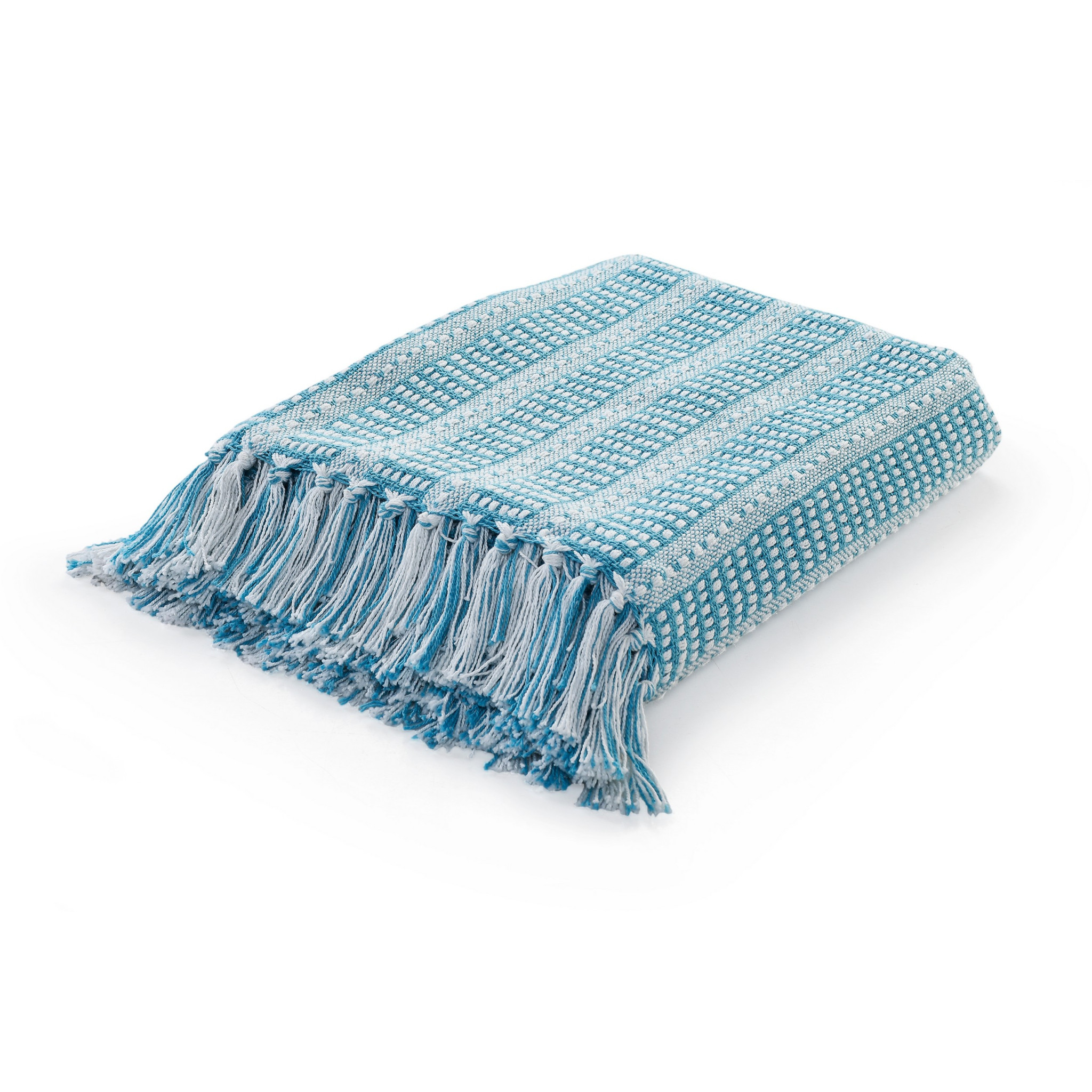 Blue and White Woven Cotton Striped Throw Blanket-516607-1