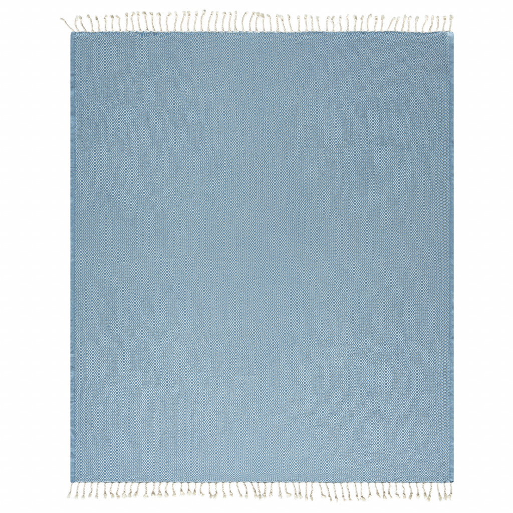Blue and White Woven Cotton Geometric Throw Blanket-516609-1