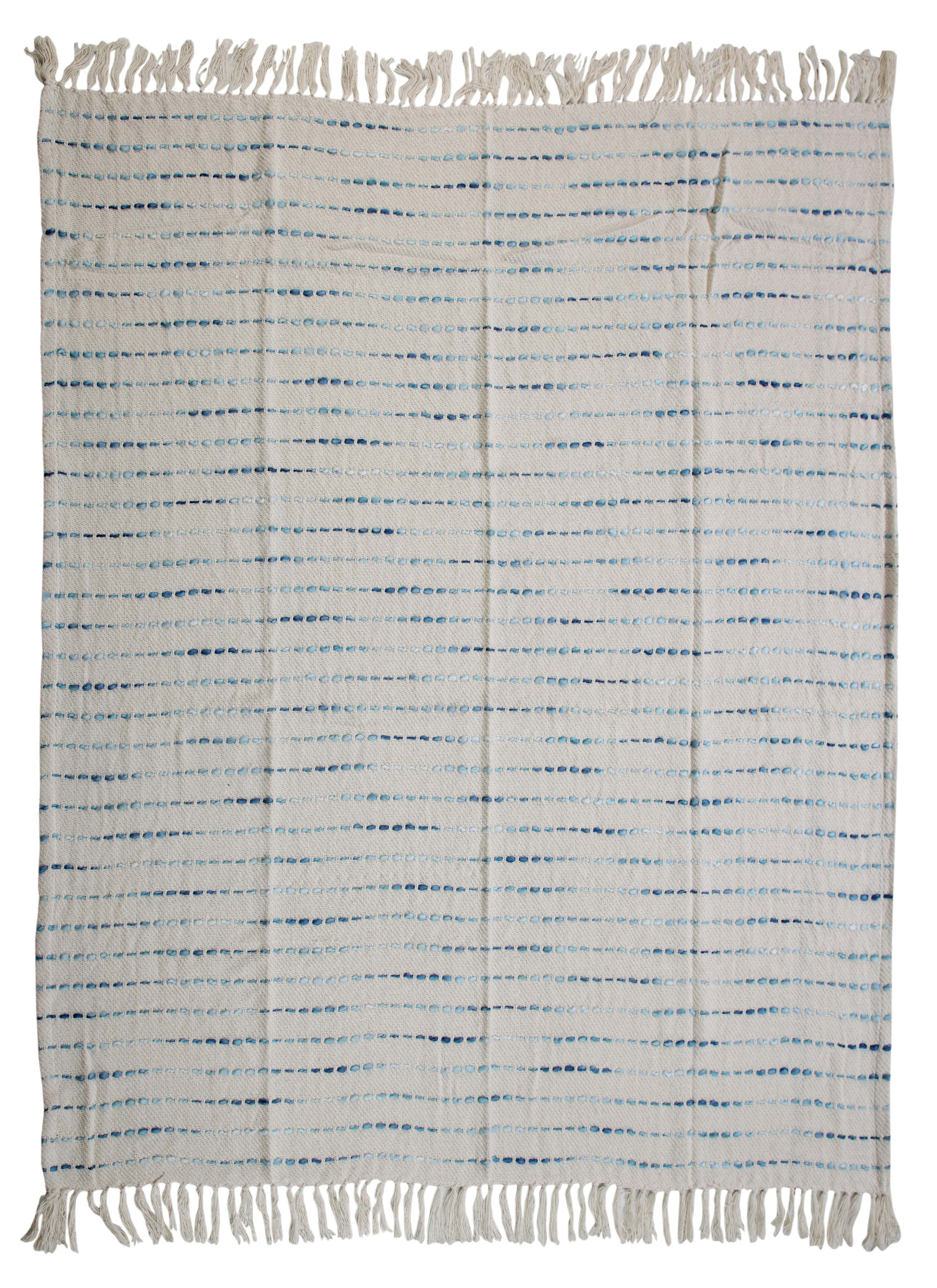 Cream Woven Cotton Striped Throw Blanket-516629-1