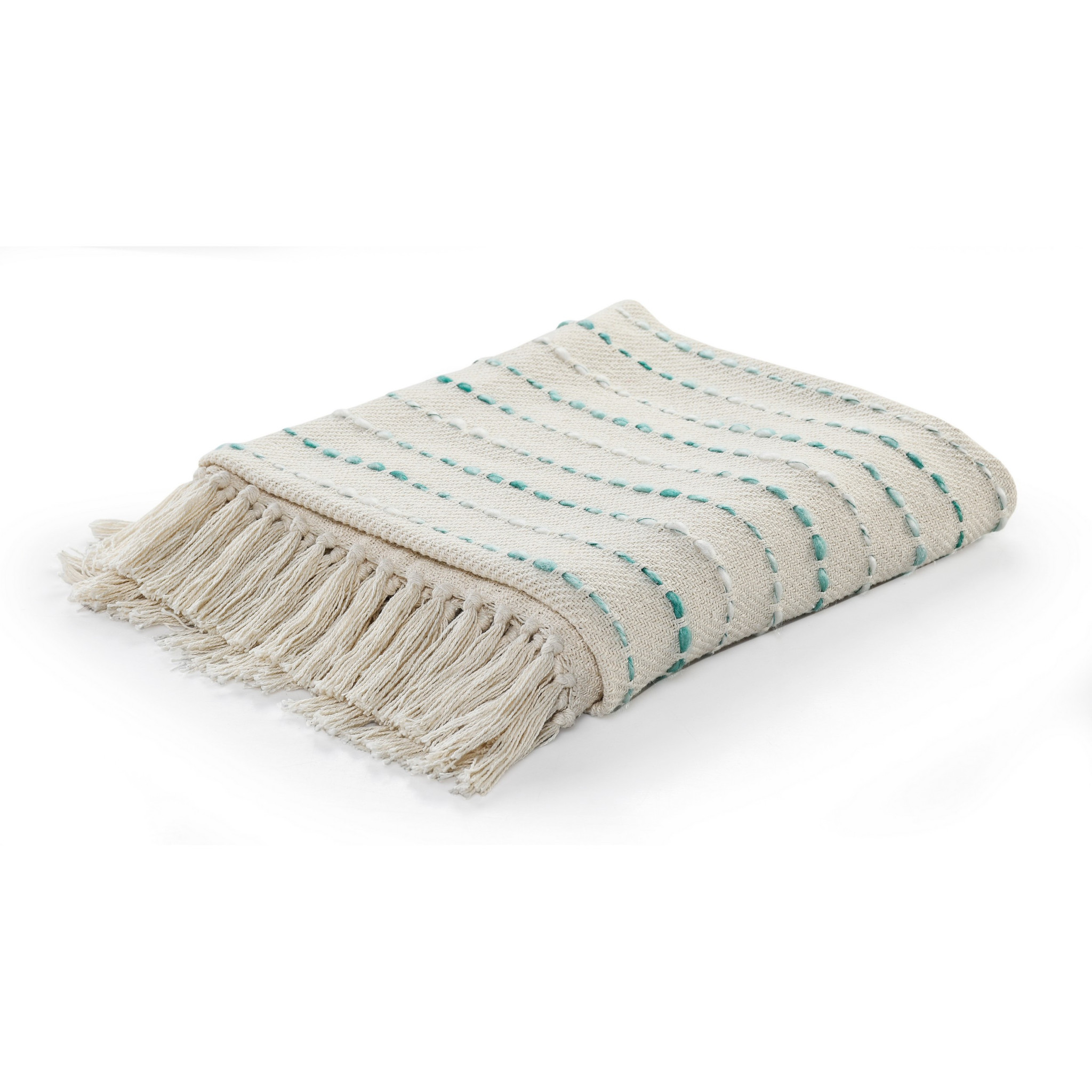 Cream Woven Cotton Striped Throw Blanket-516631-1
