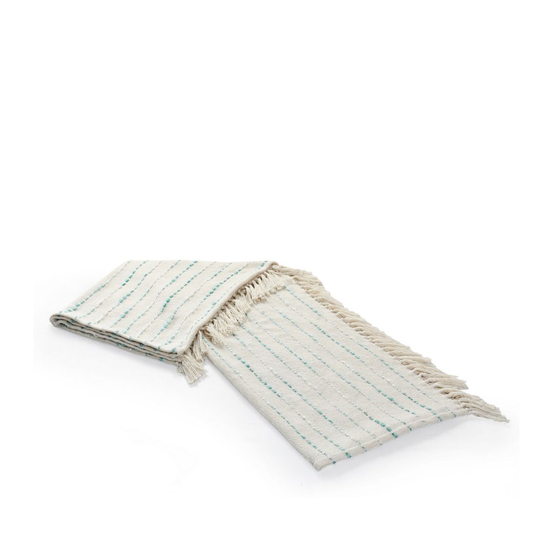 50" X 60" Cream Kantha Cotton Striped Throw Blanket with Embroidery-516631-1