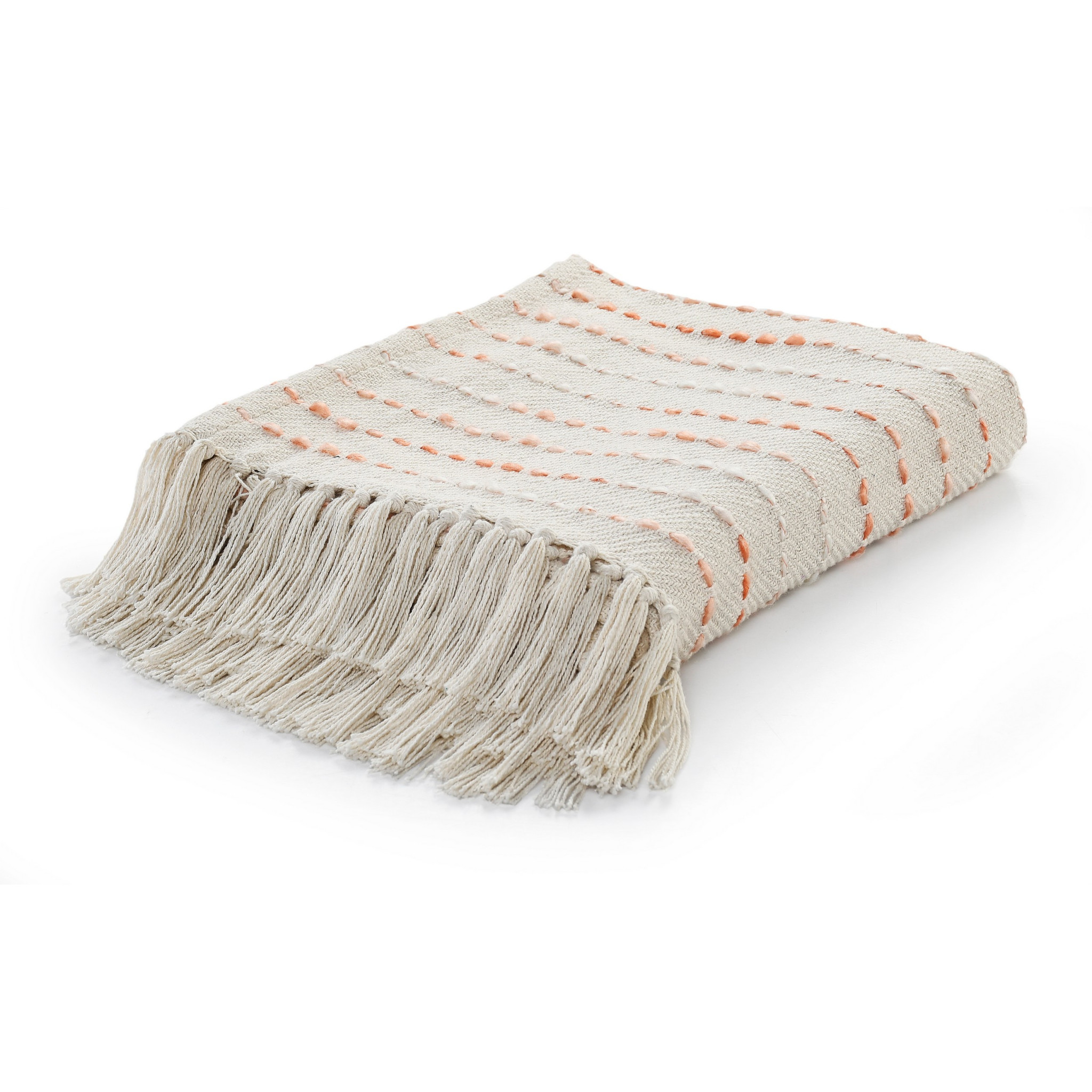 50" X 60" Cream Kantha Cotton Striped Throw Blanket with Embroidery-516632-1