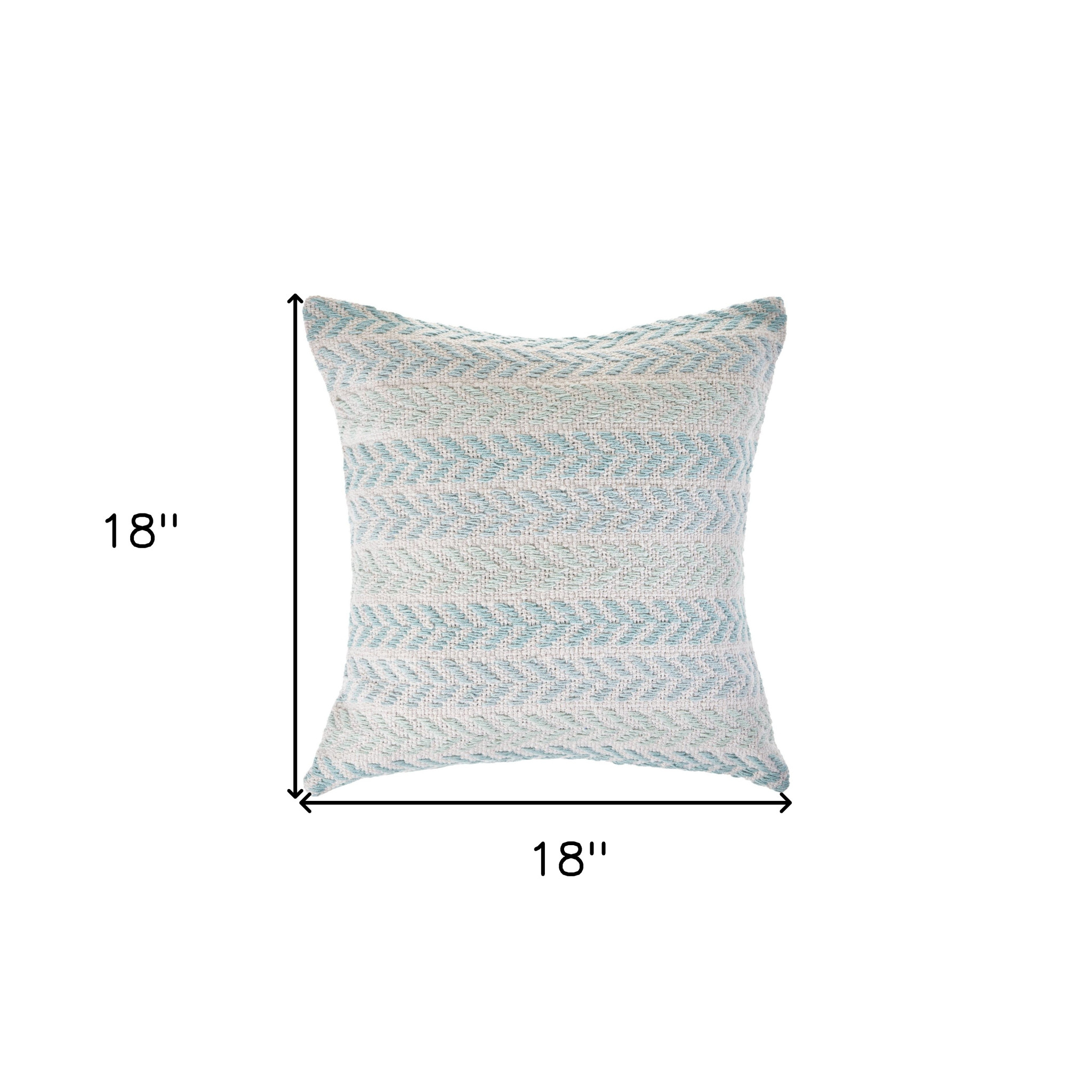 18" X 18" Light Blue And White 100% Cotton Chevron Zippered Pillow