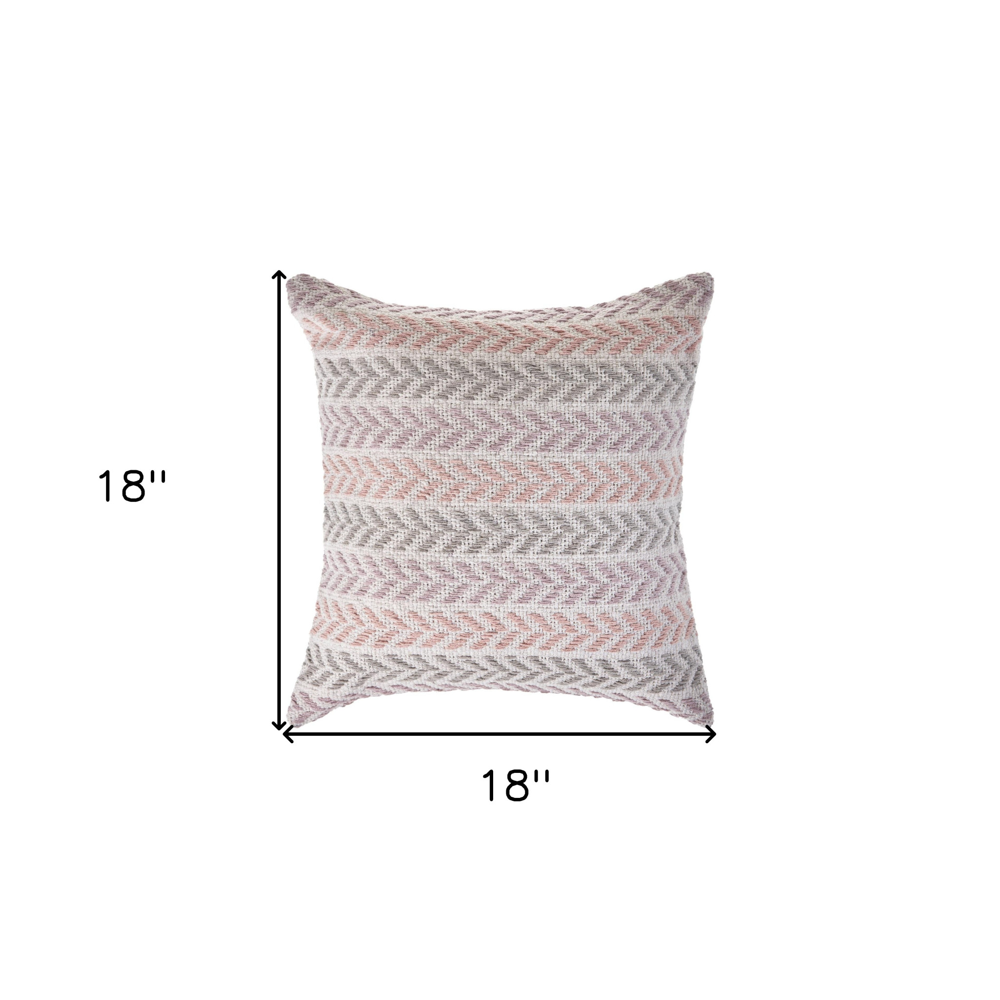 18" X 18" Purple Pink Gray And White 100% Cotton Chevron Zippered Pillow