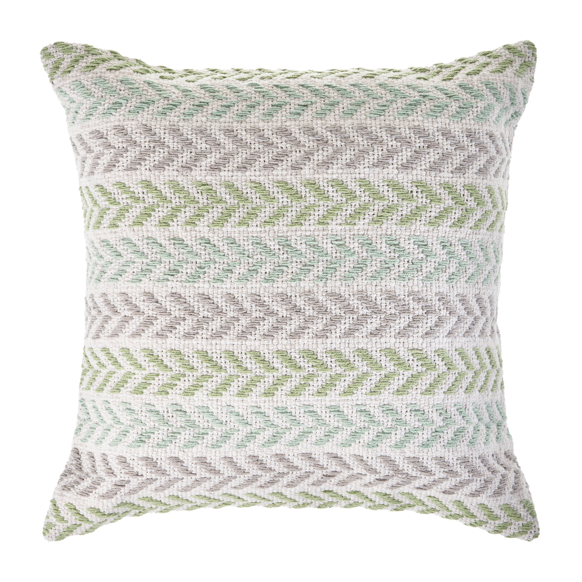 18" X 18" Green Blue Gray And White 100% Cotton Chevron Zippered Pillow