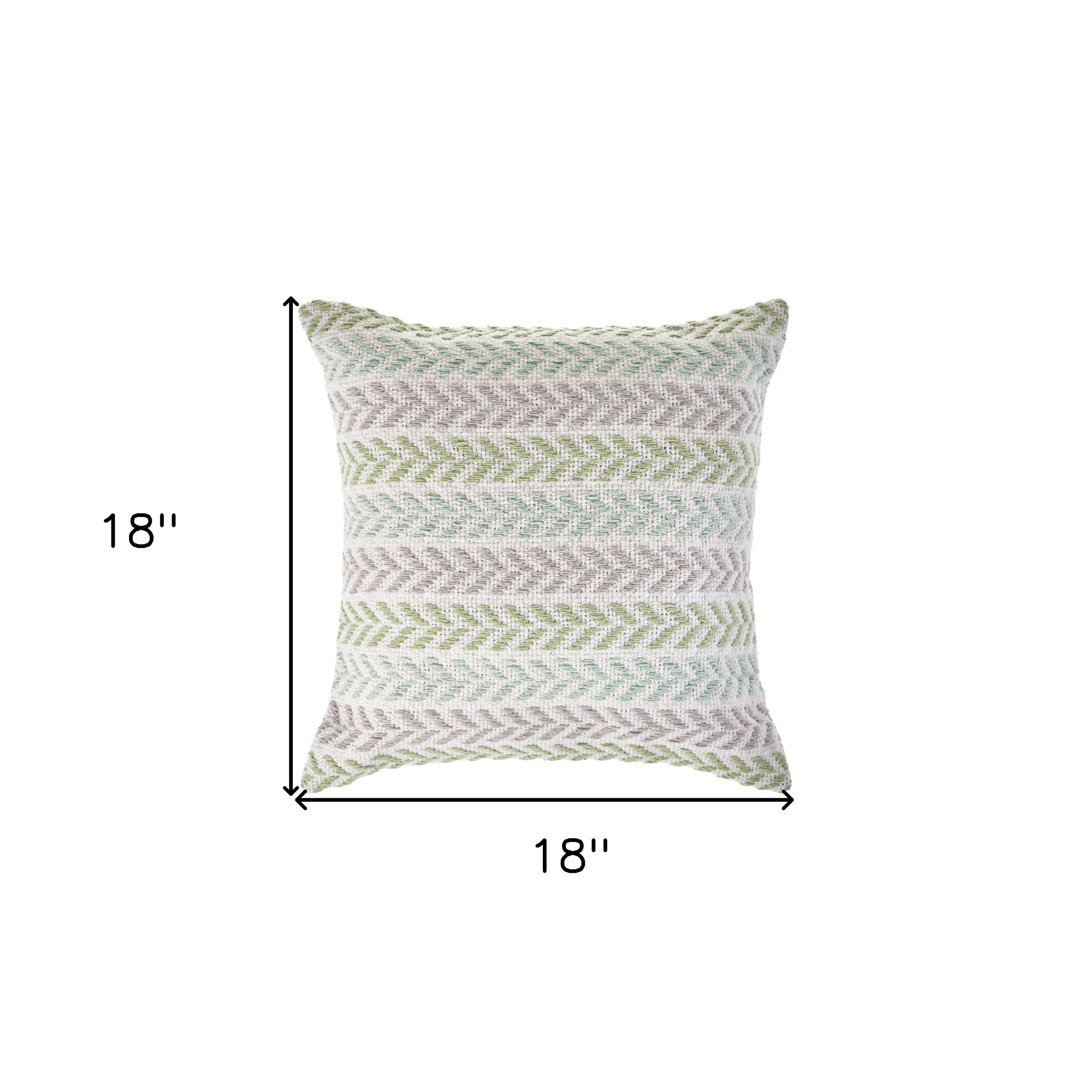 18" X 18" Green Blue Gray And White 100% Cotton Chevron Zippered Pillow
