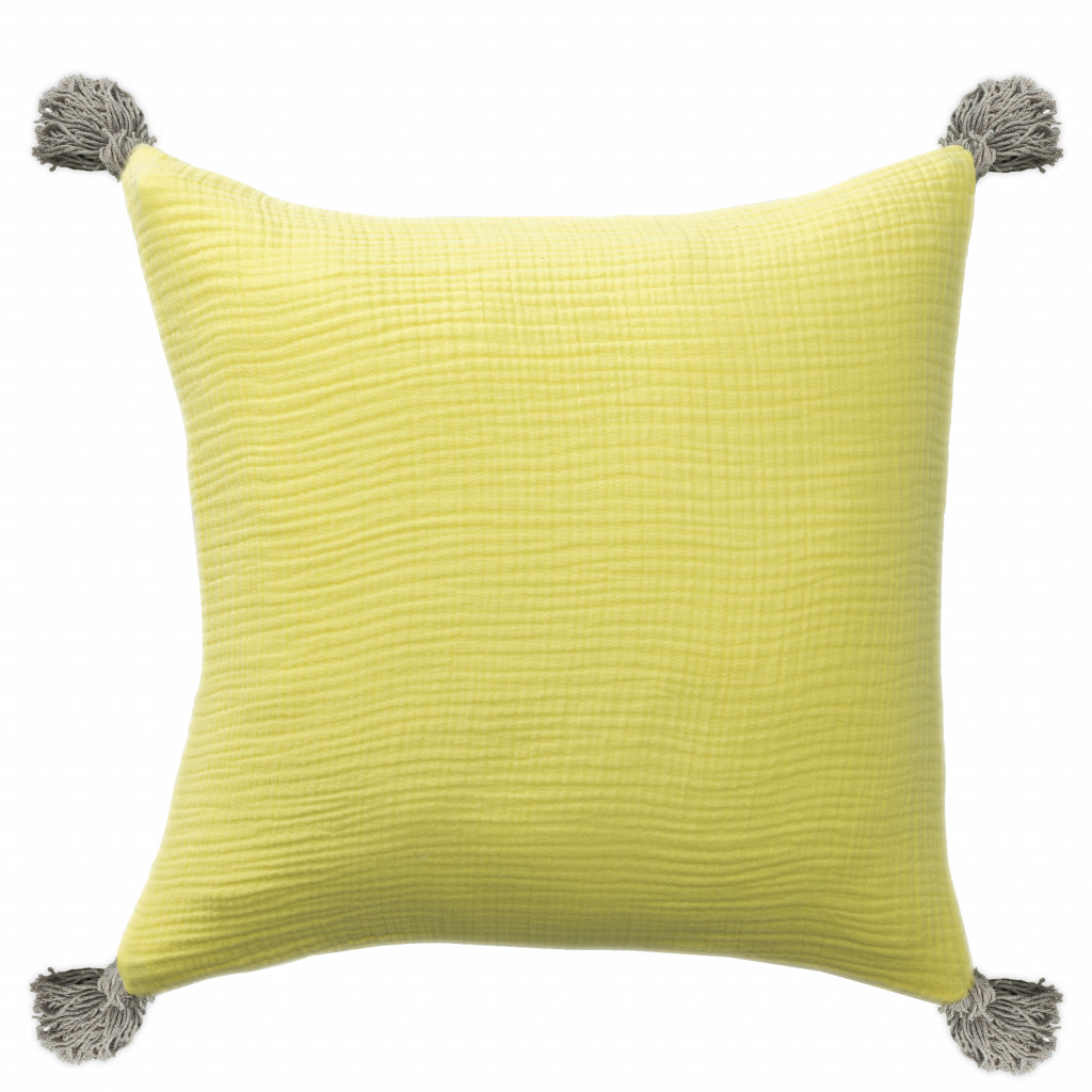 20" X 20" Yellow And Gray 100% Cotton Zippered Pillow