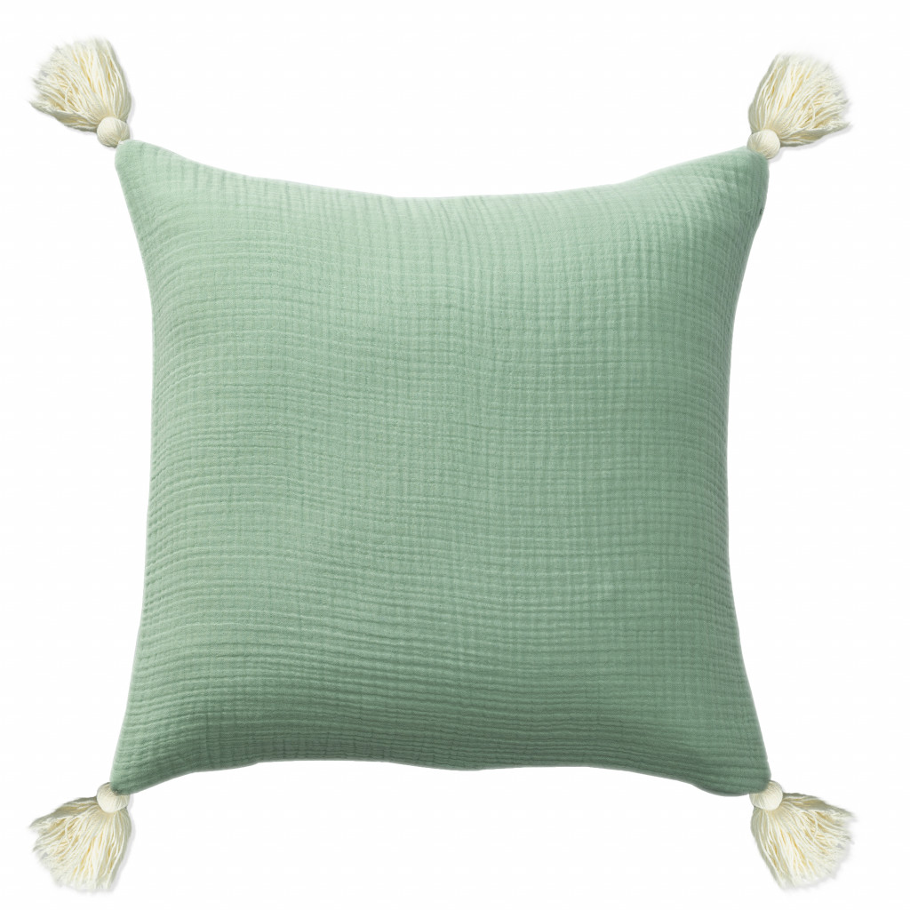 20" X 20" Green And Ivory 100% Cotton Zippered Pillow