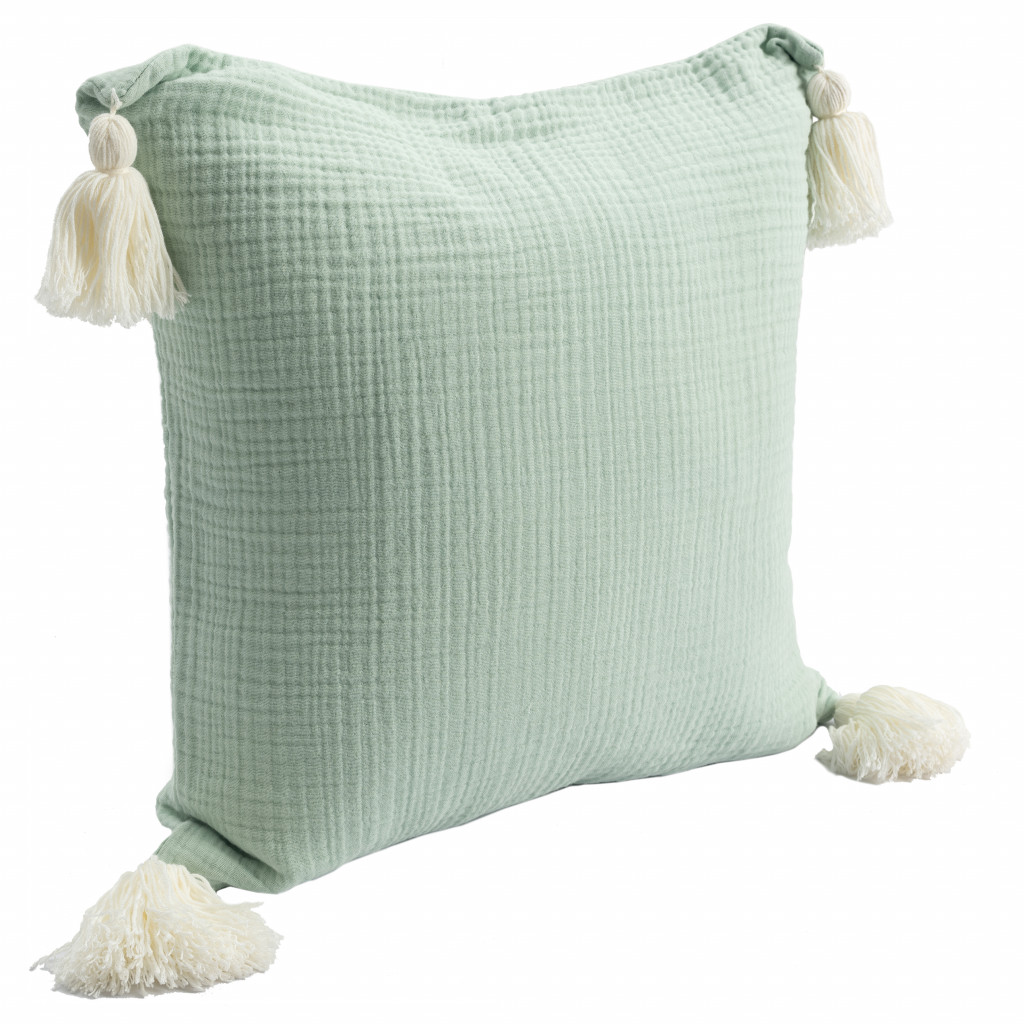 20" X 20" Green And Ivory 100% Cotton Zippered Pillow