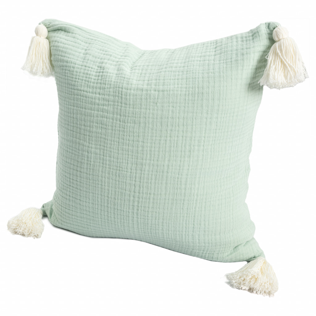 20" X 20" Green And Ivory 100% Cotton Zippered Pillow