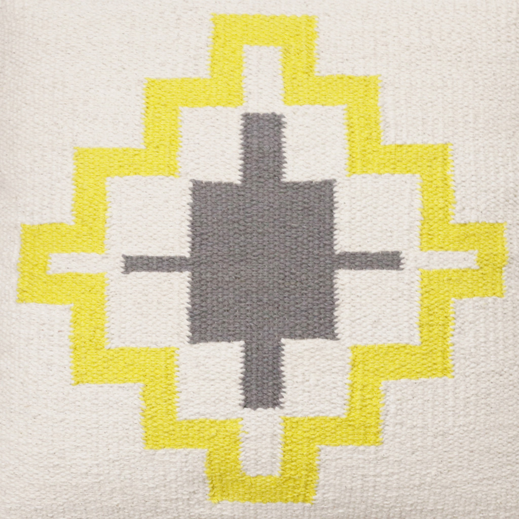 20" X 20" Gray White And Yellow 100% Cotton Geometric Zippered Pillow