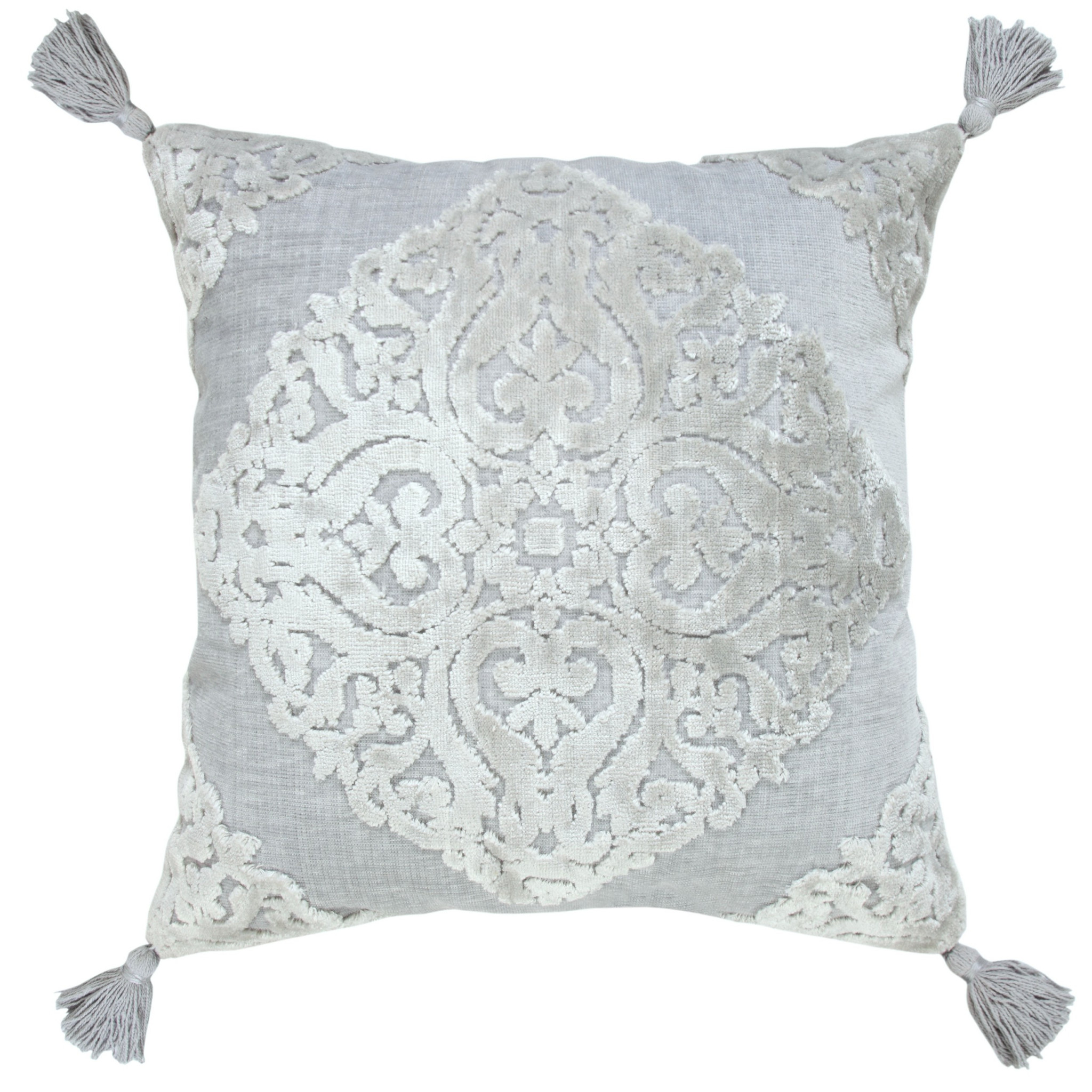 20" X 20" Silver Gray And Light Gray Viscose Zippered Pillow-516666-1