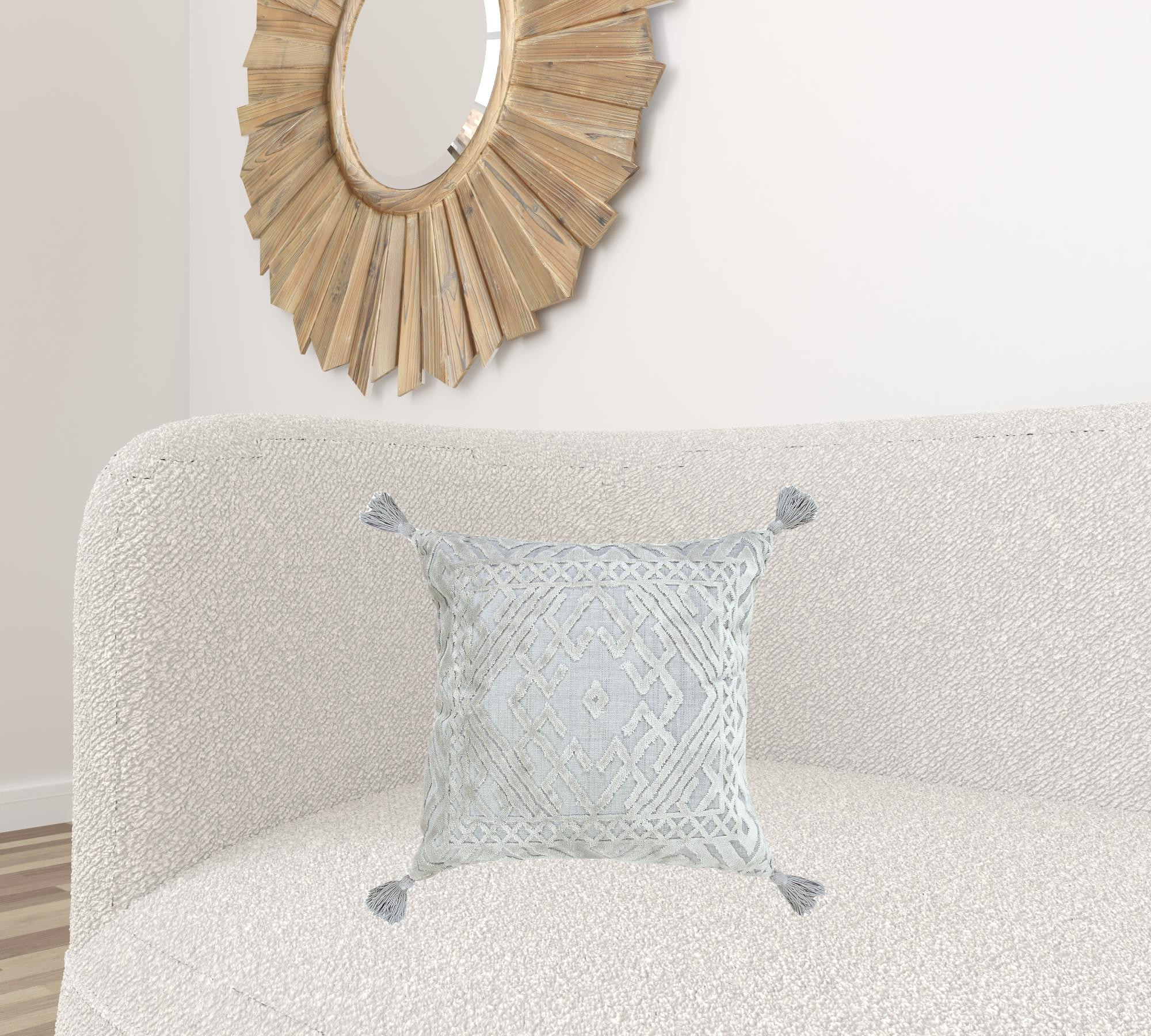 20" X 20" Silver Gray And Light Gray Viscose Zippered Pillow
