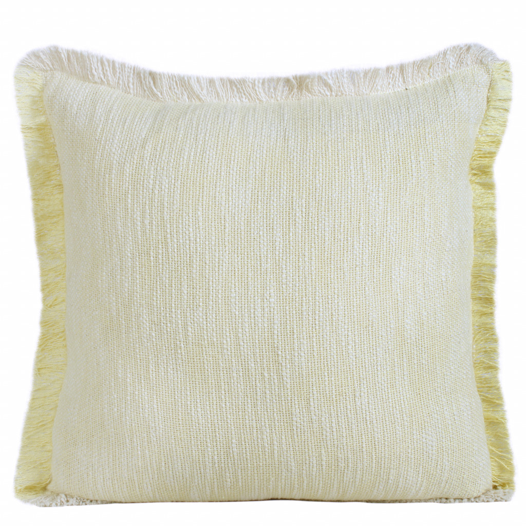 20" X 20" Light Yellow And White 100% Cotton Geometric Zippered Pillow-516687-1