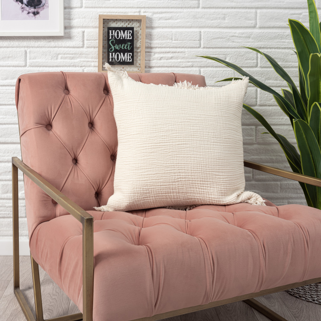 20" X 20" Cream And Beige 100% Cotton Zippered Pillow