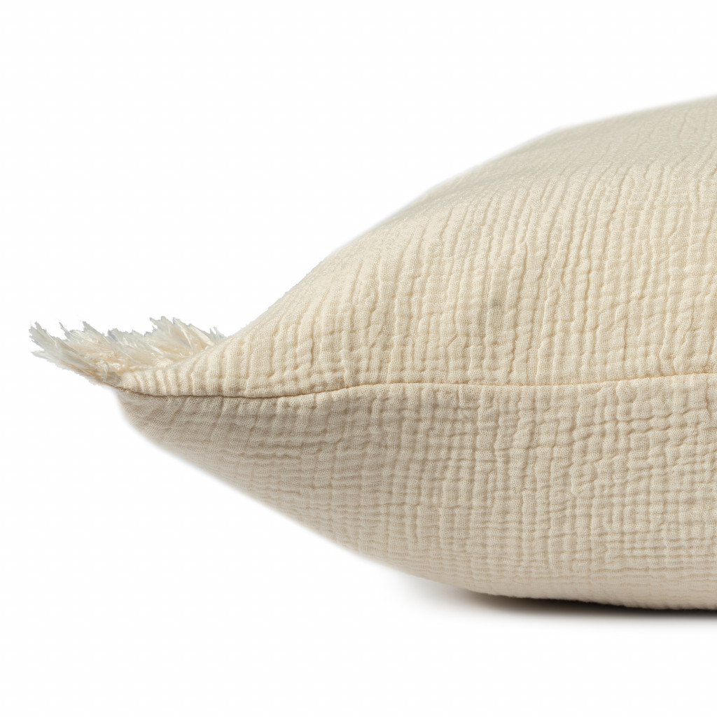 20" X 20" Cream And Beige 100% Cotton Zippered Pillow