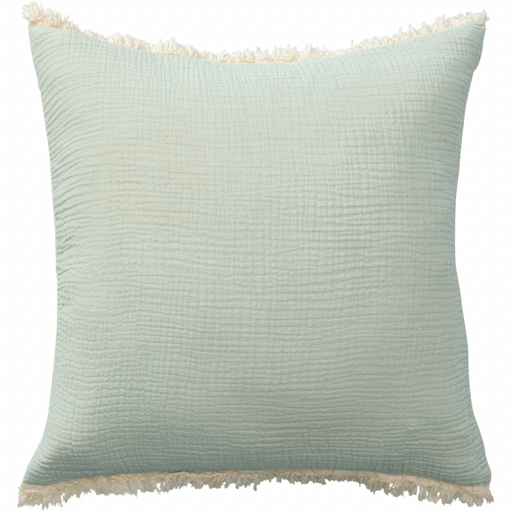 20" X 20" Aqua Blue And Cream 100% Cotton Zippered Pillow-516700-1