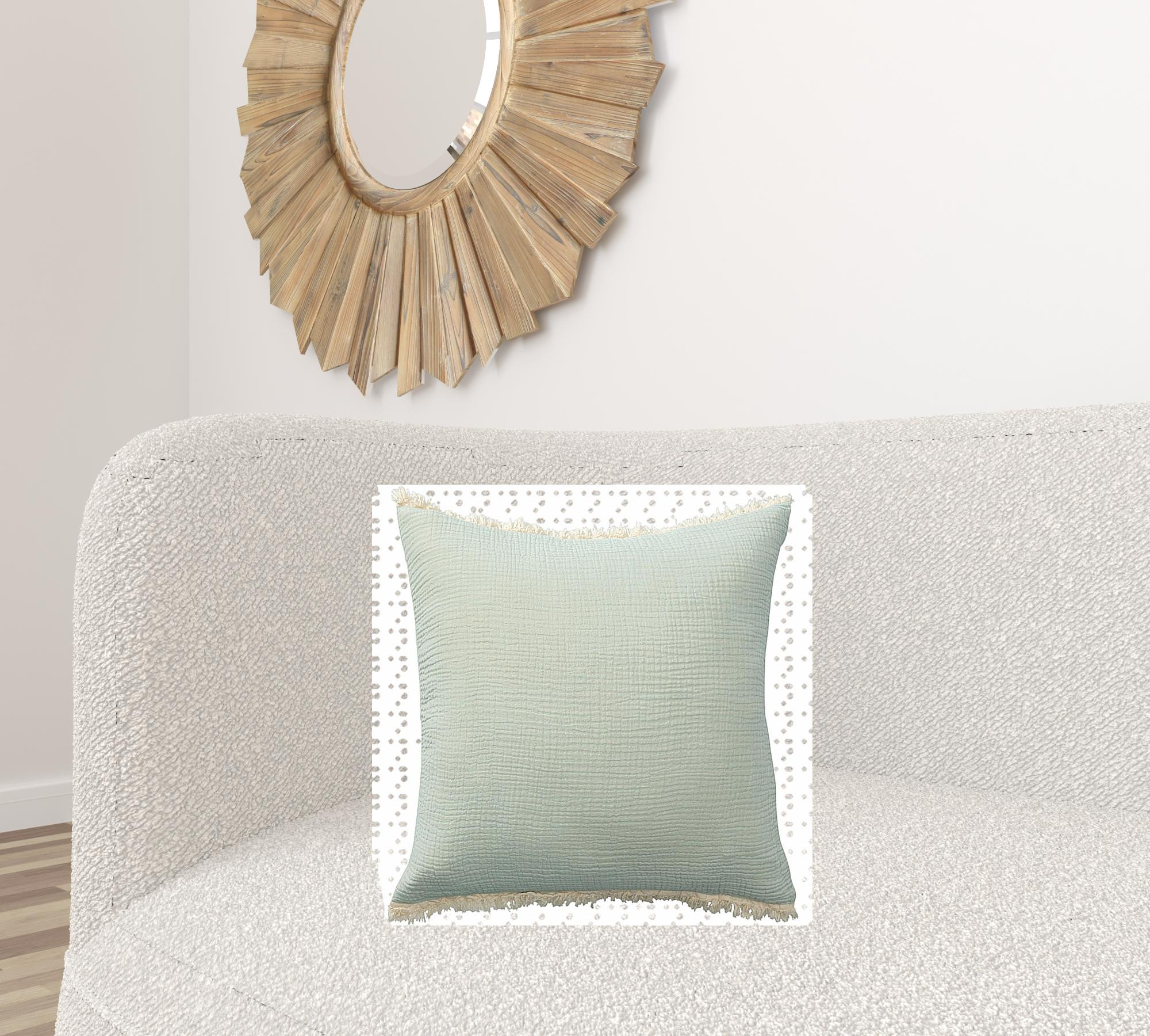 20" X 20" Aqua Blue And Cream 100% Cotton Zippered Pillow