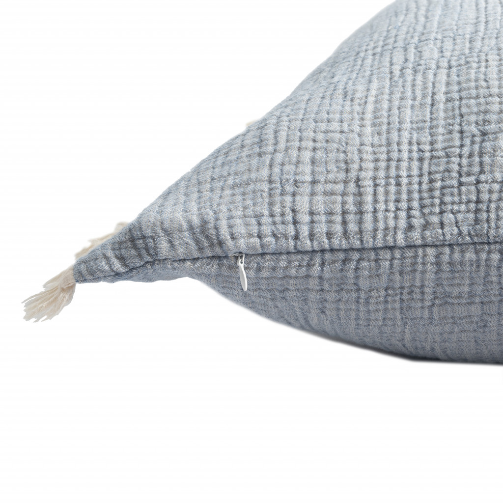 20" X 20" Blue Gray And Cream 100% Cotton Zippered Pillow