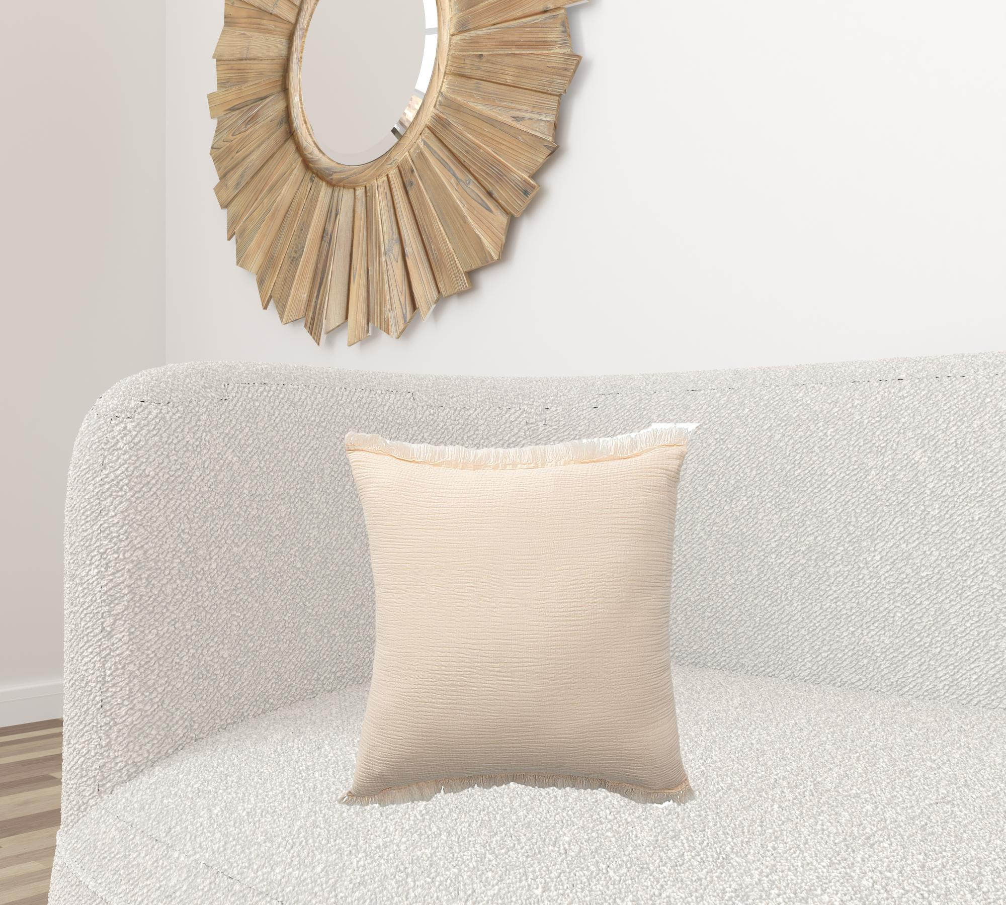 20" X 20" Peach And Cream 100% Cotton Zippered Pillow