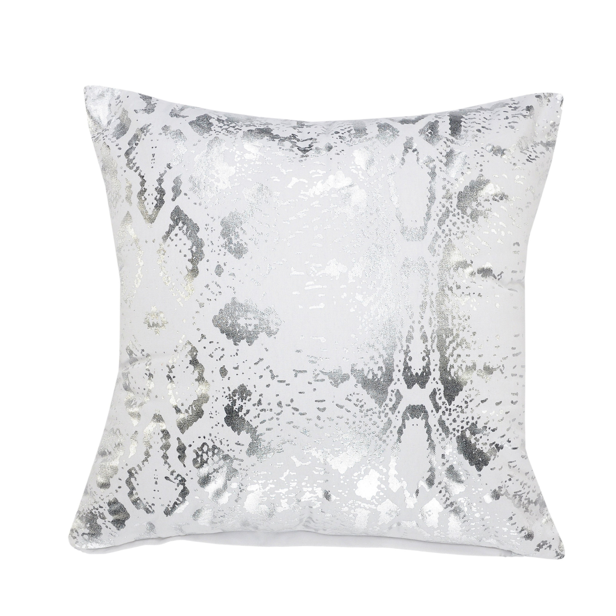 20" X 20" White And Silver 100% Cotton Animal Print Zippered Pillow