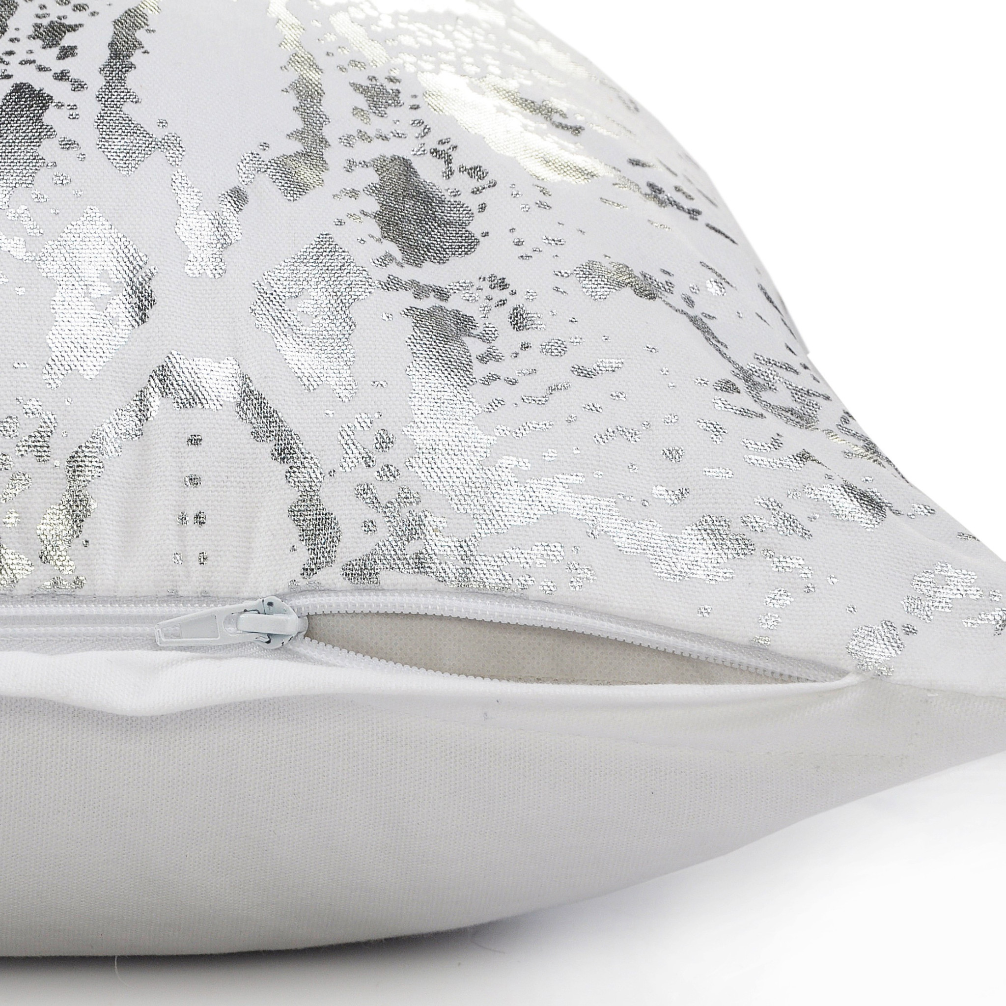 20" X 20" White And Silver 100% Cotton Animal Print Zippered Pillow
