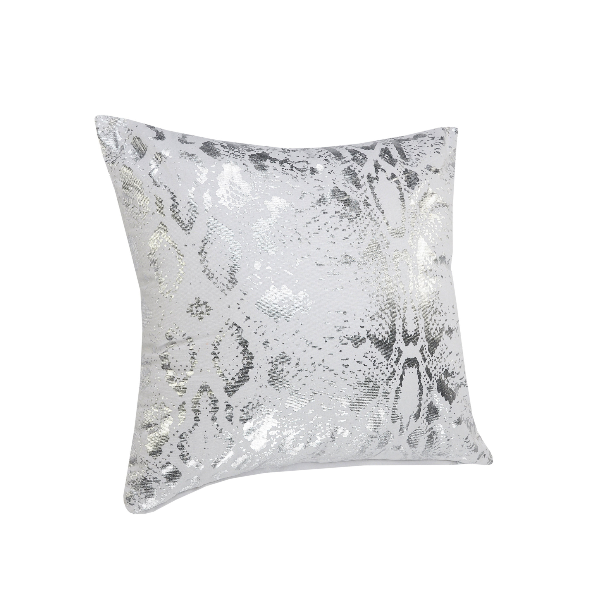 20" X 20" White And Silver 100% Cotton Animal Print Zippered Pillow