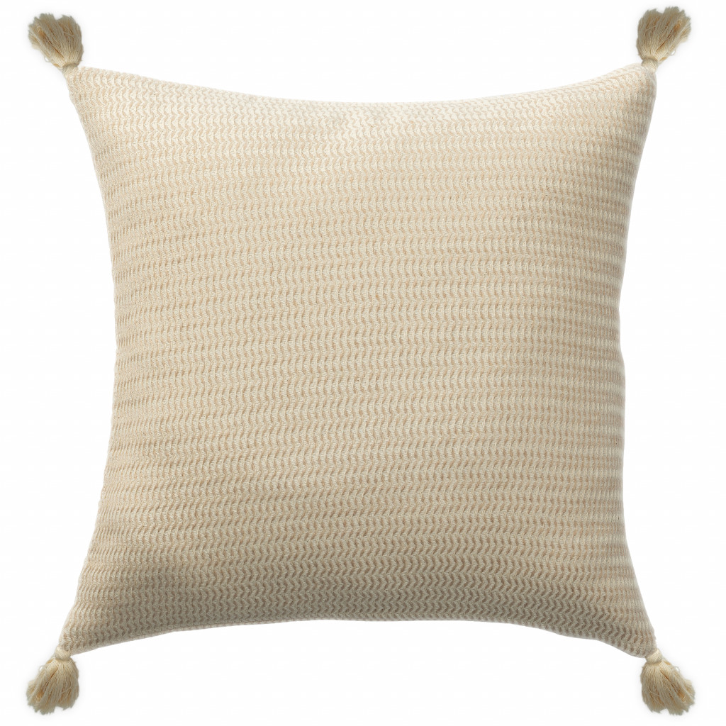 18" X 18" Beige And Ivory 100% Cotton Striped Zippered Pillow
