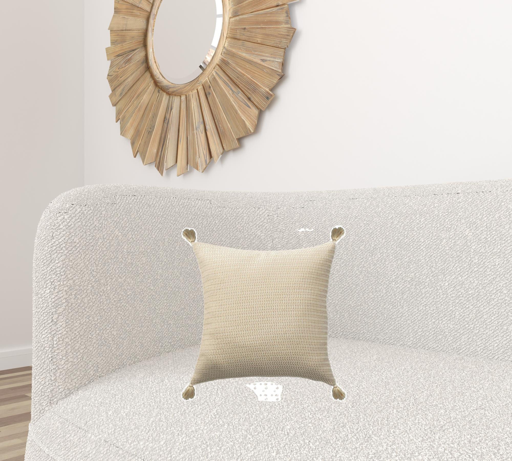 18" X 18" Beige And Ivory 100% Cotton Striped Zippered Pillow
