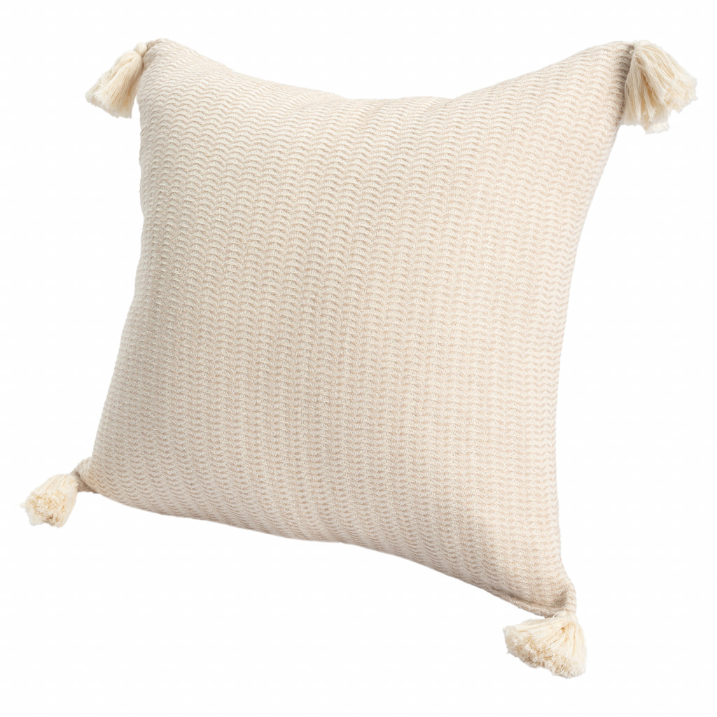 18" X 18" Beige And Ivory 100% Cotton Striped Zippered Pillow