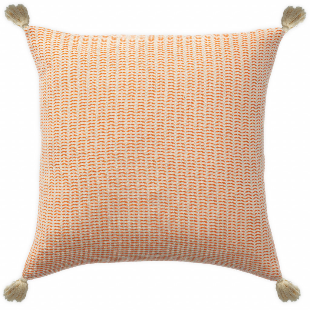 18" X 18" Orange And Ivory 100% Cotton Striped Zippered Pillow-516708-1