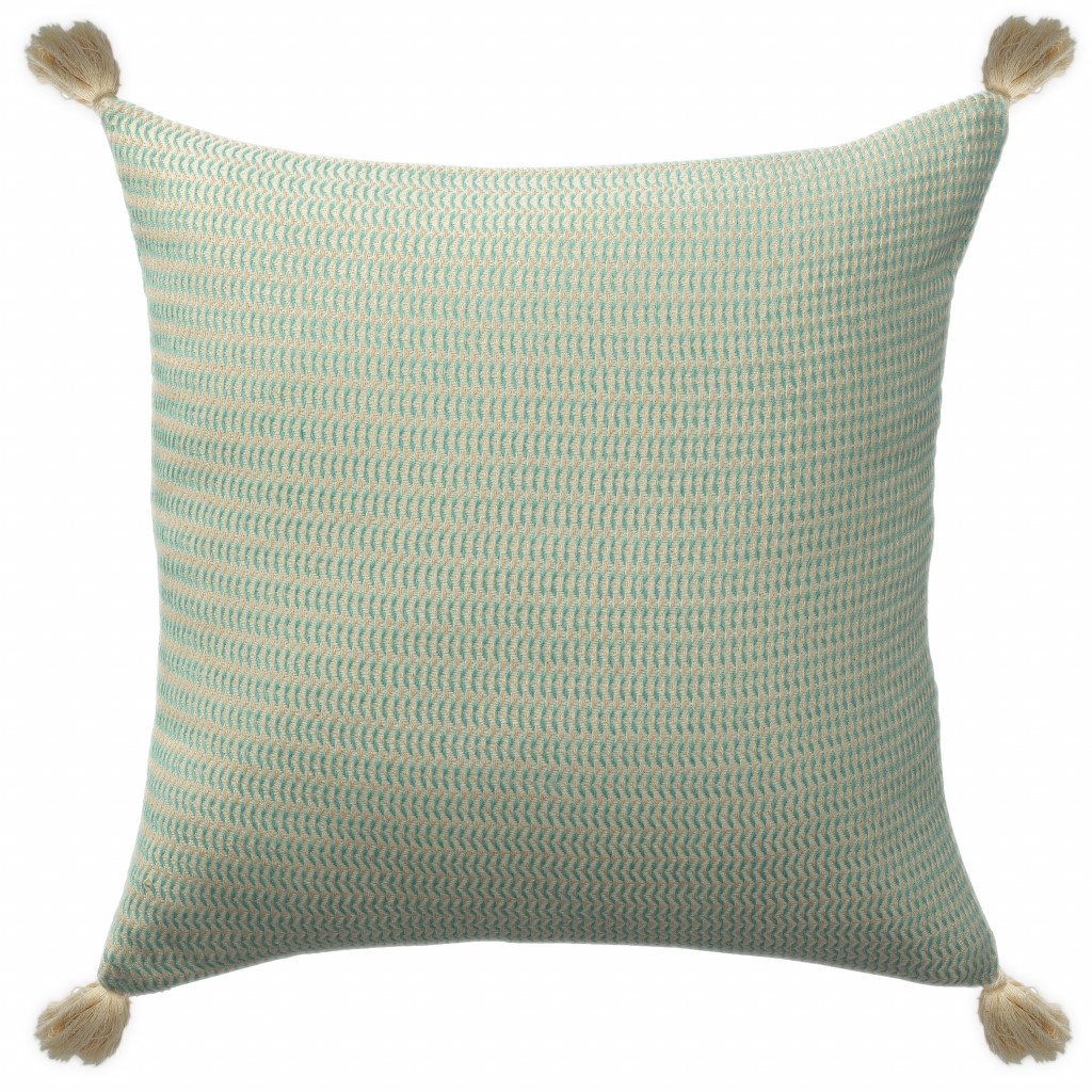 18" X 18" Light Turquoise And Ivory 100% Cotton Striped Zippered Pillow-516709-1