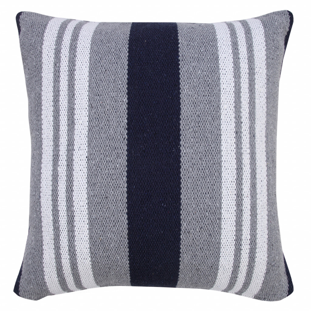 20" X 20" Navy Gray And White 100% Cotton Coastal Zippered Pillow-516710-1